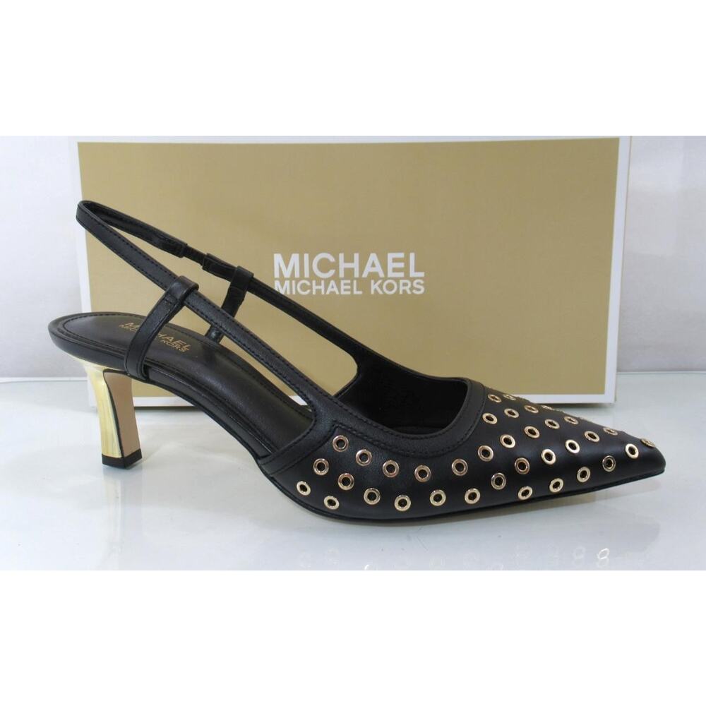 Michael Kors Alora Pointed Toe Mid Heel Slingback Sandals Pumps Black